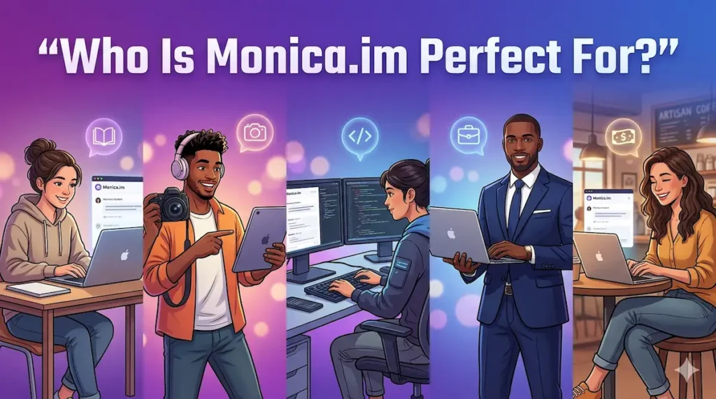 Who is Monica.im perfect for - students, content creators, developers and professionals using AI assistant on laptop - monica.im use cases 2026