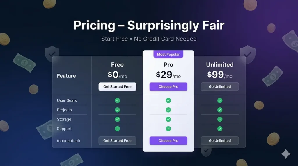 Monica.im pricing plans 2026 - free vs pro vs unlimited comparison table with features - best value AI assistant pricing