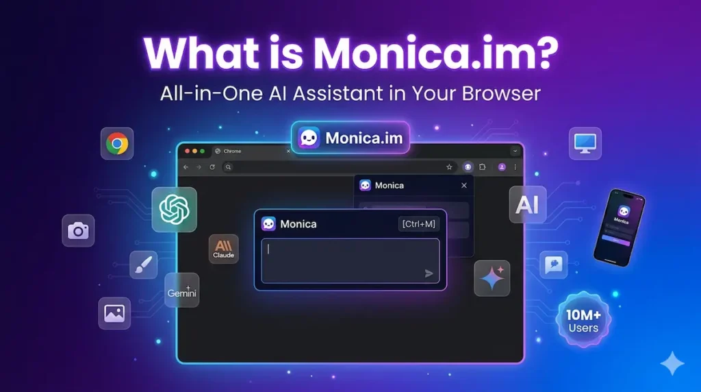 What is Monica.im - all-in-one AI assistant in browser with ChatGPT, Claude and Gemini icons - monica.im review 2026